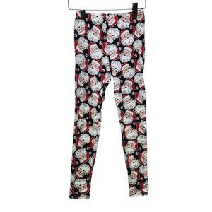 Santa Claus‎ Print Womens Leggings S Black/Red/White Christmas Holiday Theme Fun